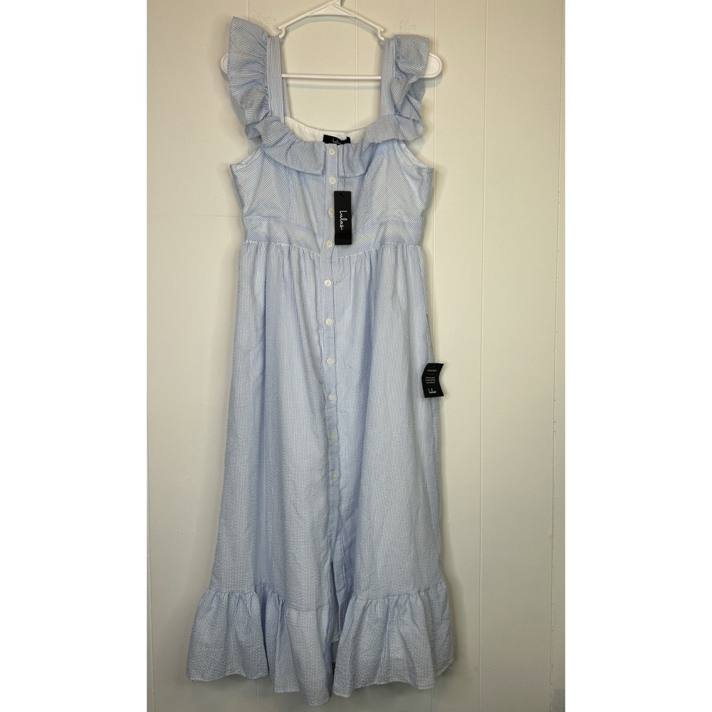 Lulus M Perfect For Palermo Striped Ruffled Button Front Midi Dress New 274